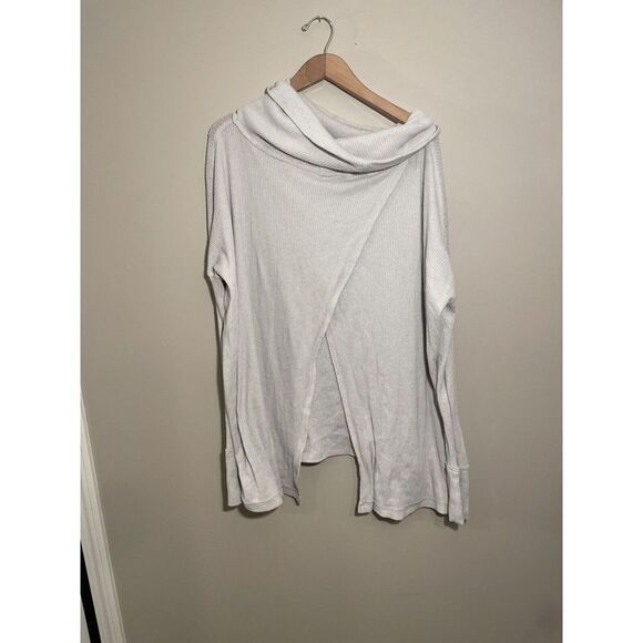 Free People Juicy Long Sleeve Top Large Ribbed Cowl Neck Split Back Cream - Picture 4 of 7